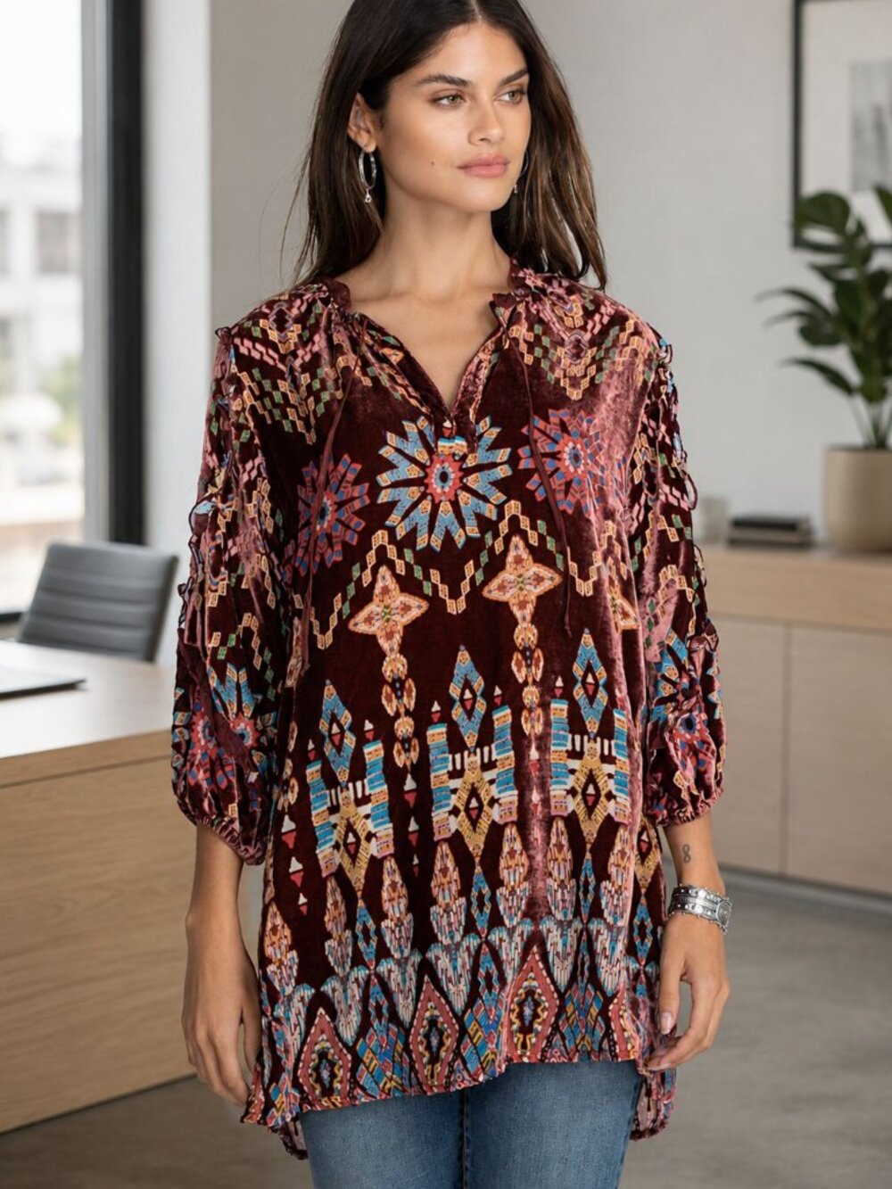 Johnny Was Geo Burnout Mali Tunic XS